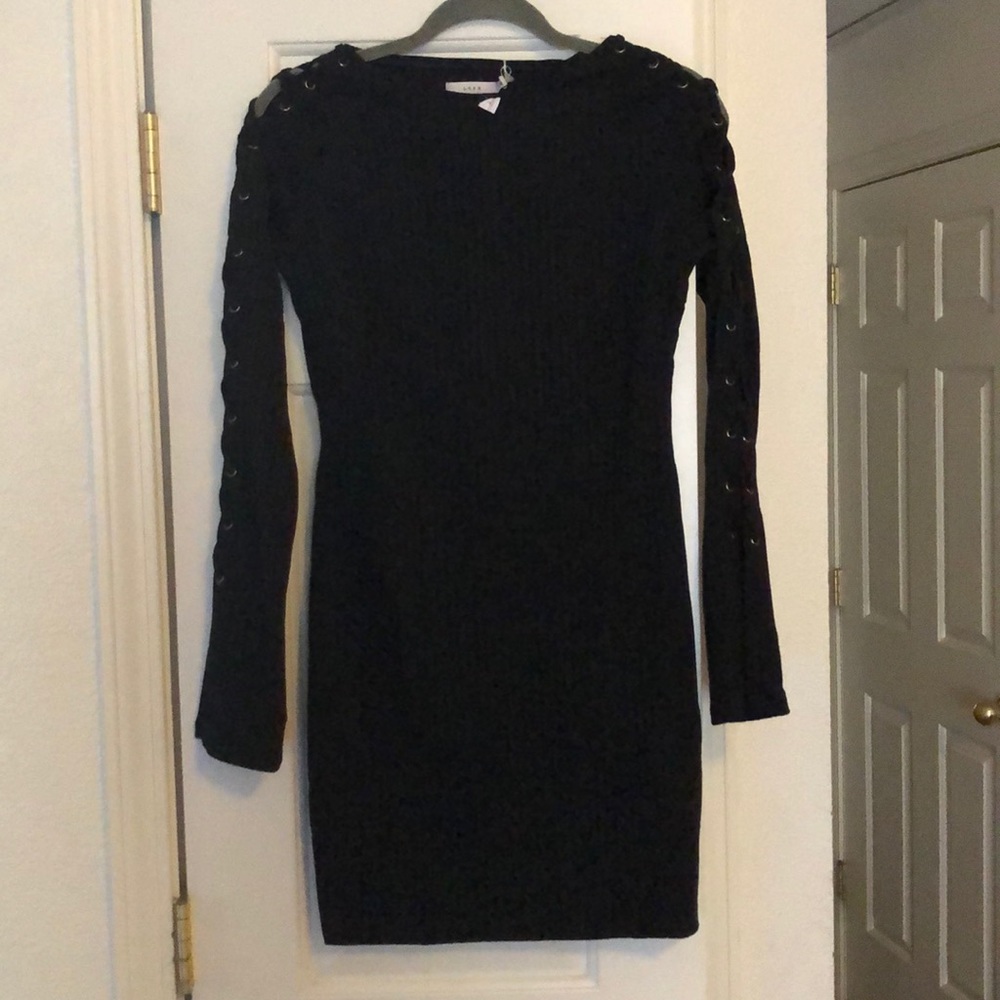 Black mini dress with open cross cross sleeves M
